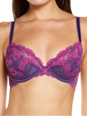 WACOAL Instant Icon Lace Underwire Bra 34D Violet Magenta